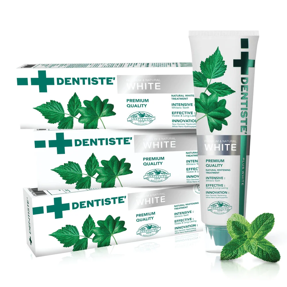 Dentiste' Premium & Natural White Toothpaste ยาสีฟันสูตรฟันขาว 100g. ขจัดคราบพลัค ลดฟันเหลือง สดชื่น